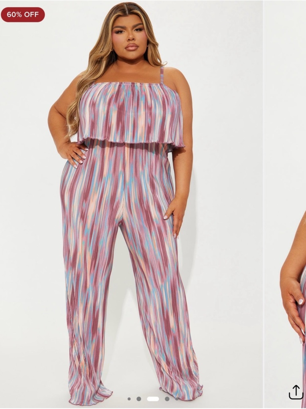 Fashion Nova Pink Multi-Stripe Strapless Wide-Leg Jumpsuit